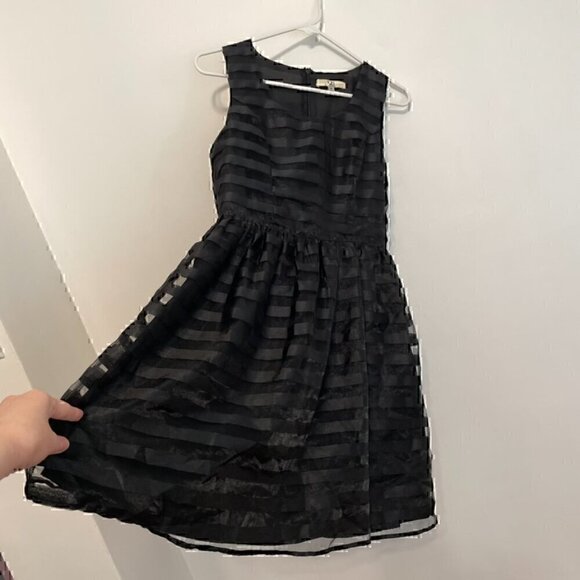 YA LOS ANGELES Black on Black Striped Organza Holiday Party Mini Fit Flare Dress - Picture 8 of 13